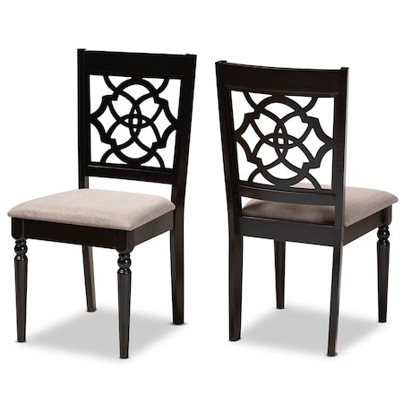 Baxton Studio Renaud Sand Upholstered and Espresso Wood 2-Piece Dining Chair Set 165-10535